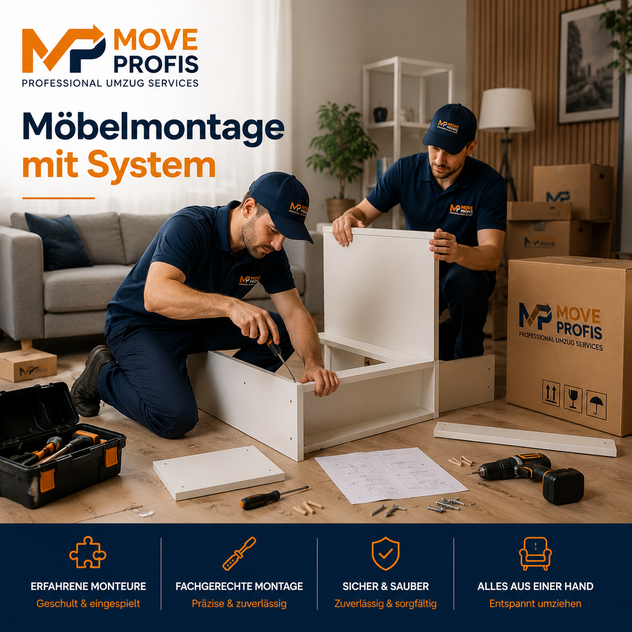 Möbelmontage — Move-Profis Team beim Aufbau